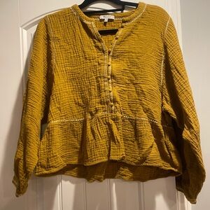 Madewell Lucie Ruffled Smocked Blouse Women’s Size Medium Mustard
